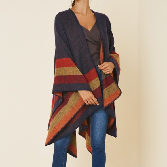 Navy Colorblock Kimono - Picture 5 of 6